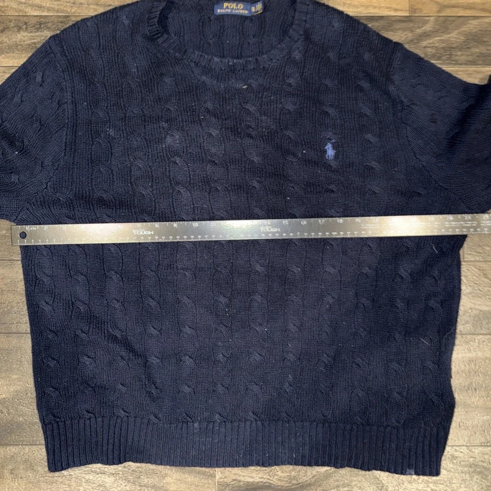 Polo Ralph Lauren Cable-Knit Pullover Crewneck Sweater Men's XL Navy Blue Pony